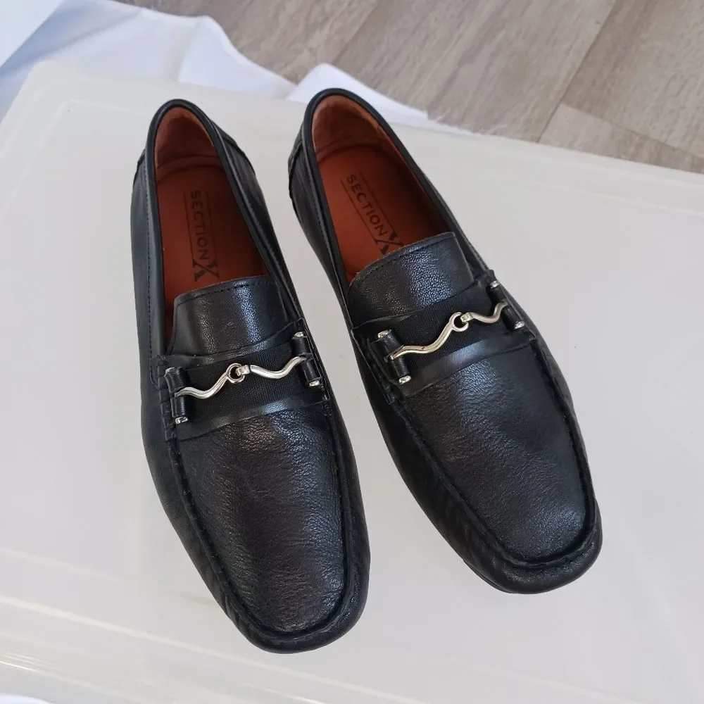 SECTION X Darion Leather Bit Buckle Driver Loafer Slip On Black Men's Size 8 NEW